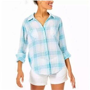 Lilly Pulitzer 100% Linen Top NWT Button Down Sea View XS Lilly Pulitzer $98